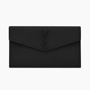 YSL SAINT LAURENT UPTOWN POUCH IN GRAIN DE POUDRE EMBOSSED BLACK LEATHER